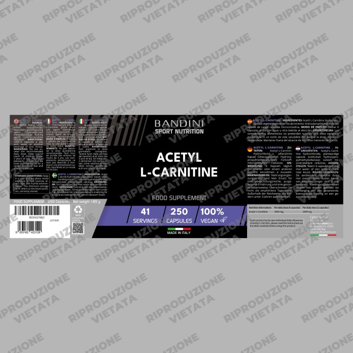 Bandini® Acetil L-Carnitina – 250 Cápsulas